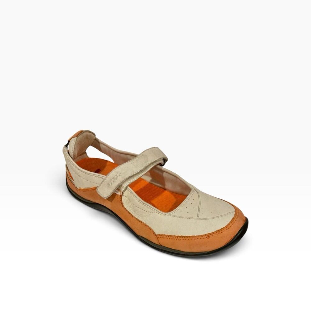 ECCO Receptor Technology Women’s 10/10/10.5 Orange White Leather Mary Jane Shoes